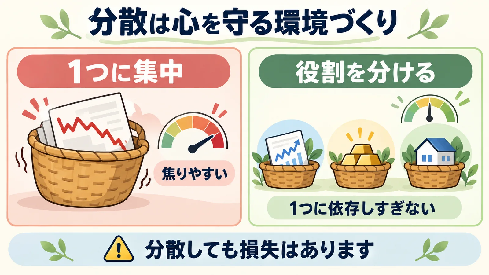 一つの投資へ資金と意識を集中させる状態と、複数へ役割を分けて一つに依存しすぎない状態の違い