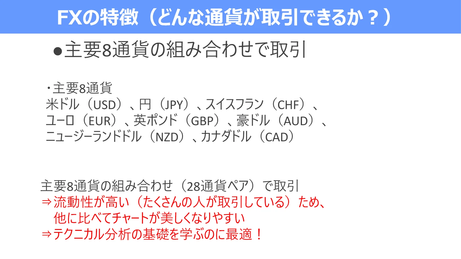 FX初心者が最初に確認したい主要8通貨と28通貨ペア