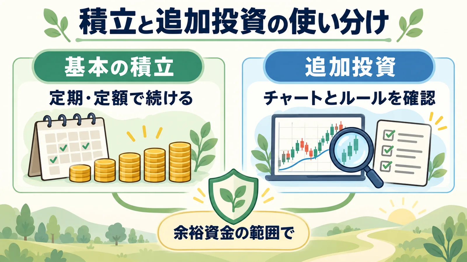 決まった金額を継続する基本の積立と、余裕資金でチャートを確認して行う追加投資の役割の違い