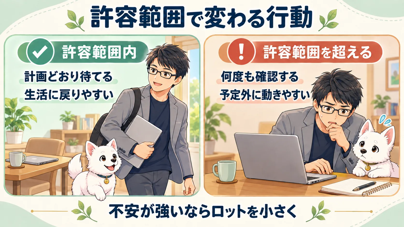 許容範囲内では計画に沿って待ちやすく、許容範囲を超えるとチャート確認や予定外の行動が増えやすい比較